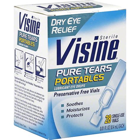 Visine Pure Tears Portables Eye Drops Lubricant Dry Eye Relief Stuffing Foodtown