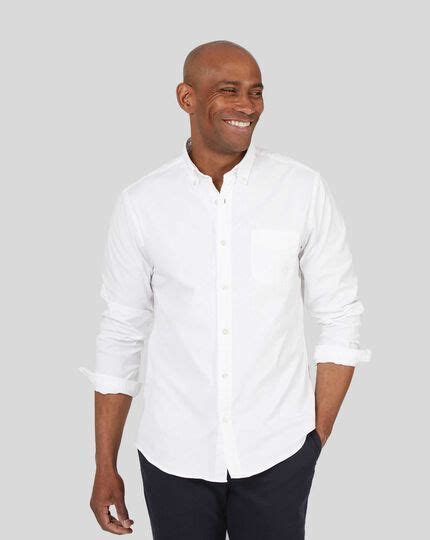 Button Down Collar Washed Oxford Shirt With Pocket White Charles