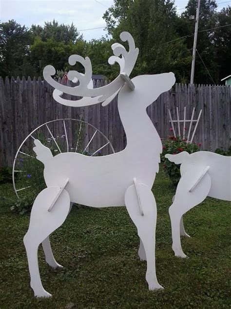 Outdoor White Reindeer Christmas Wood Yard Art Lawn Decoration Etsy