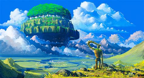 Wallpaper Illustration Anime Robot Sky Earth Floating Island