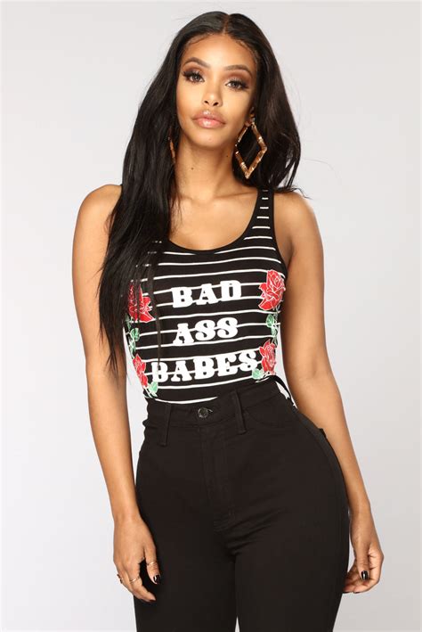 One Bad Ass Babe Bodysuit Blackwhite Graphic Tees Fashion Nova