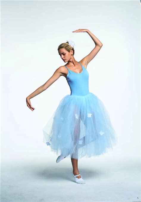 Romantic Blue Long Tutu Ballet Dress Adult Girl Ballerina Contemporary Dance Costumes Tulle