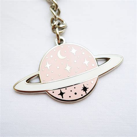 Pink Planet Keychain Hard Enamel Keychain Space Saturn Etsy Uk