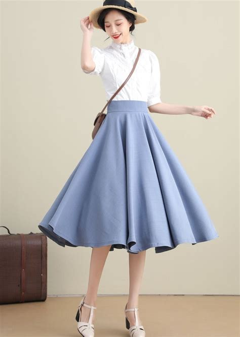 Linen Skirt Women A Line Circle Skirt High Waist Flared Etsy