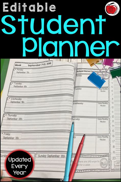 Editable Student Planner Student Planner Student Teaching