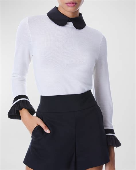 Alice Olivia Justina Woven Combo Long Sleeve Pullover Neiman Marcus
