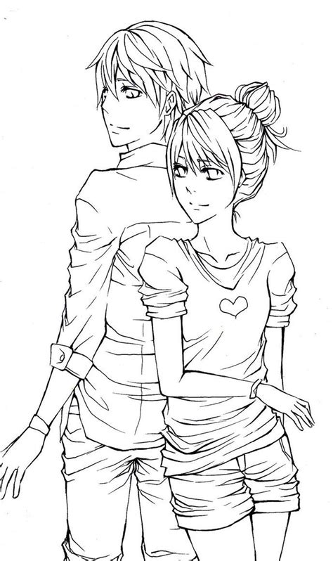 Anime Cute Couple For Kids Coloring Page Big
