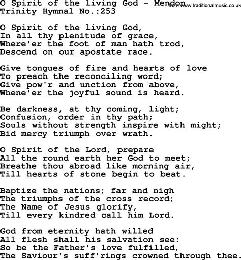 Trinity Hymnal Hymn O Spirit Of The Living God Mendon Lyrics Midi