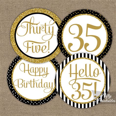 Guys all want a surprise birthday party. Printable 35th Birthday Cupcake Toppers - Black Gold