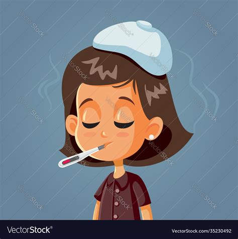 Sick Girl With Thermometer In Her Mouth Royalty Free Vector