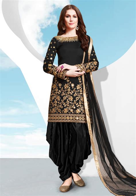 Black Taffeta Silk Punjabi Suit 185931 Patiala Suit Designs Pakistani Dress Design Indian