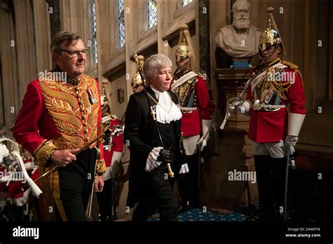 Lady Usher Of The Black Rod Sarah Clarke Arrives At The Norman Porch For The State Opening Of