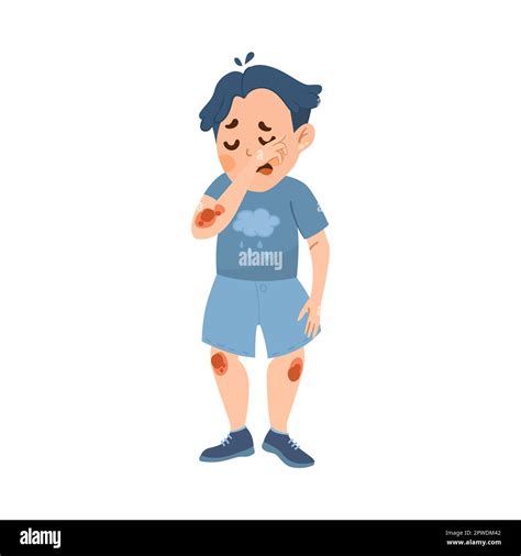 Sad Sick Boy With Eczema Cartoon Illustration Stock Vector Image And Art