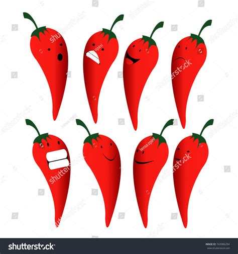 Set Red Chili Emoji Emoticon Smiley Stock Vector Royalty Free