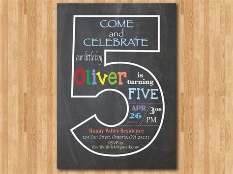 Chalkboard 5th Birthday Invitation Fifth Birthday Invite Etsy