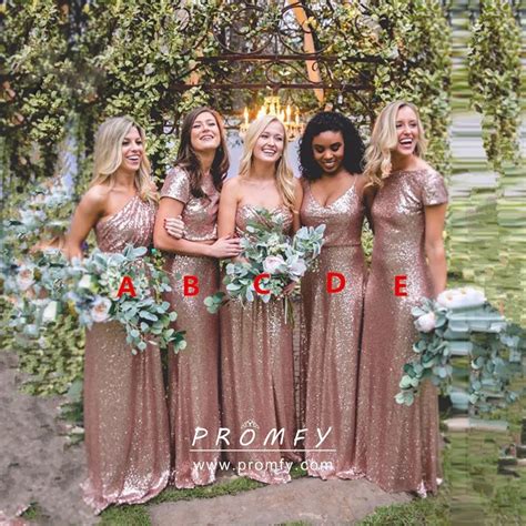 Rose Gold Sequin Mismatched Long Bridesmaid Dresses Promfy