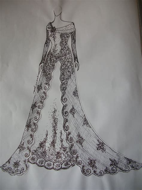 Sketsa Baju Simple Gaun Kebaya Pesta Pengantin Sketsa Payet Busana