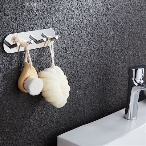 Self Adhesive Hook Stainless Steel Wall Mounted Hooks Sticky Hook Bathroom Kitchen Hanging Rack