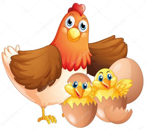 Imágenes Pollitos Kawaii Dos Pollitos Y Gallina Madre — Vector De