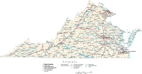 Large Detailed Tourist Map Of Virginia With Cities And Towns Images