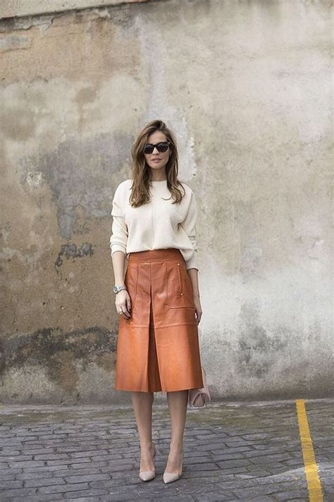 48 Elegant Midi Skirt Winter Ideas ADDICFASHION Leather Skirt