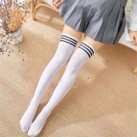 New Sexy Medias Black White Striped Long Socks Women Velet Over Knee Thigh High Stockings Girls