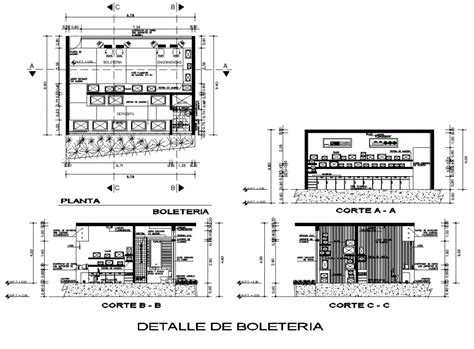 Ticketing Building Detail Elevation Plan And Section 2d View Layout