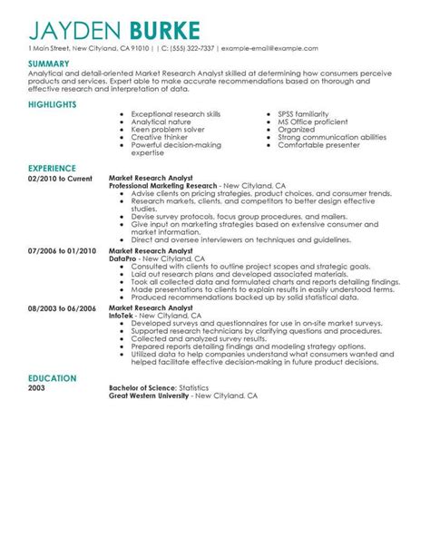 Looking at an example of a resume that you like is a good way to determine the appearance you're after. Best Market Researcher Resume Example | LiveCareer ...