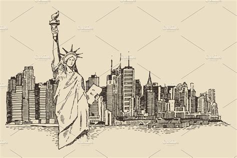 Sketch Of New York City Skyline Custom Designed Illustrations