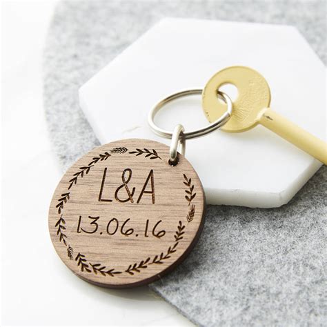 Personalised Wooden Wedding Keyring By Sophia Victoria Joy