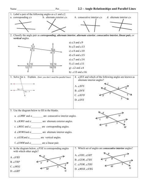 Justifying Angle Relationships Worksheet Ameise Live