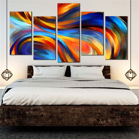 5 Piece Wall Art Rainbow Waves Abstract Multi Panel Home Wall Decor