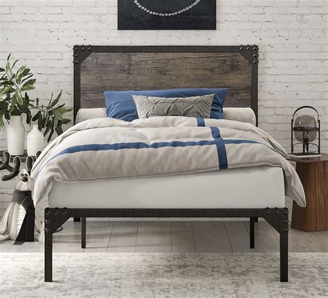Buy Sha Cerlin Twin Size Metal Platform Bed Frame With Wood Headboard