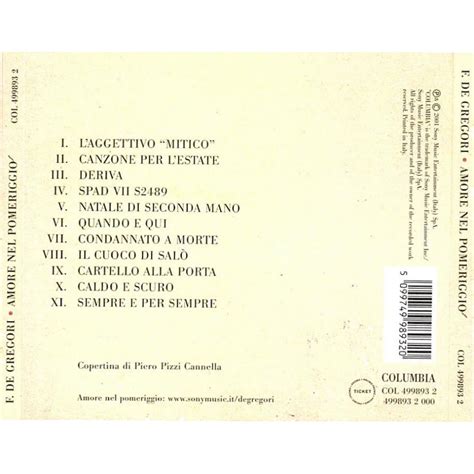 Tracklist eccoti (new 2005) nord sud ovest est hanno ucciso l'uomo ragno lo strano percorso come mai (jeo's remix) jolly blue la lunga estate caldissima genere : Amore Nel Pomeriggio - Francesco De Gregori mp3 buy, full ...