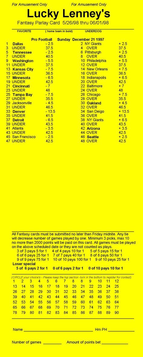 Maybe you would like to learn more about one of these? Parlay Card Designer - Sample Printout within Football Betting Card Template in 2020 | Card ...