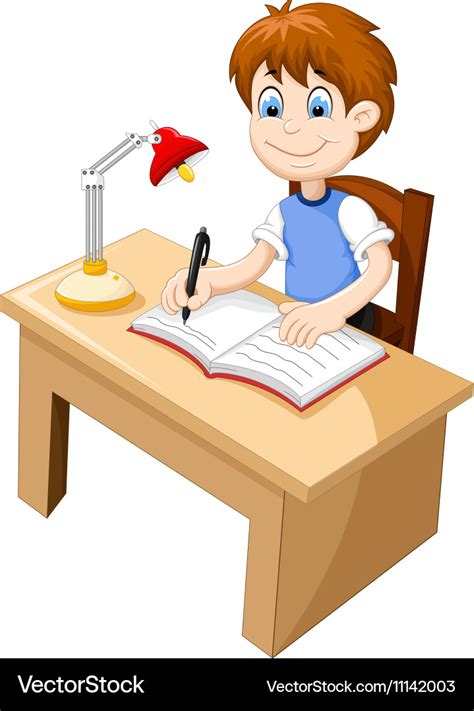 Funny Boy Cartoon Studying At A Desk Royalty Free Vector
