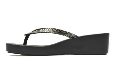 Gold Printed Black Wedge Heel Flip Flops Art Deco Blackblack