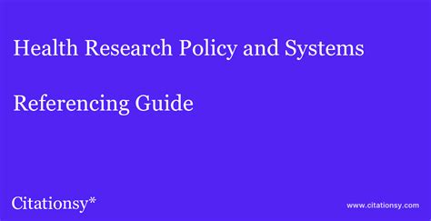 Health Research Policy And Systems Referencing Guide · Health Research