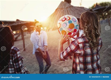 Group Of Happy Young People Having Fun On Beach Stock Photo Image Of