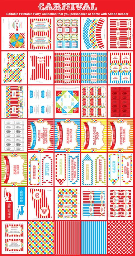 carnival party printables invitations decorations