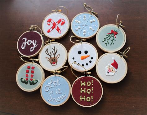 Set Of 10 Handmade Christmas Ornaments Embroidery Hoop Etsy