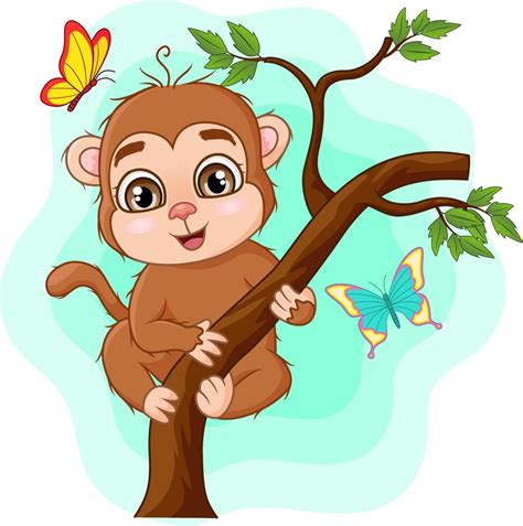 Cute Baby Monkey On Tree Branch 4991883 Vector Art At Vecteezy