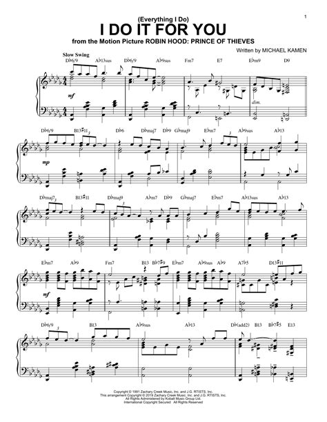 Everything I Do I Do It For You Jazz Version Sheet Music Bryan