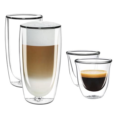 2 X Espresso 2 X Caffe Latte Double Wall Dual Cups Mug Glasses Glass The Coffee Filter Shop