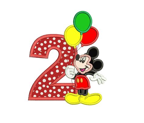 Mickey Mouse Nd Birthday Holding A Balloons Applique Design Applique