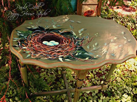 Hand Painted Woodsy Little Nest Table Painted Furniture Hand