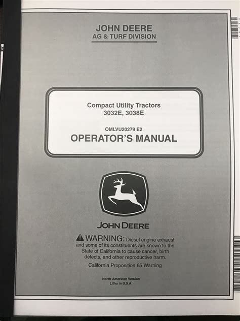 John Deere 3032e 3038e Tractor Operators Manual Jd Omlvu20279 Operation