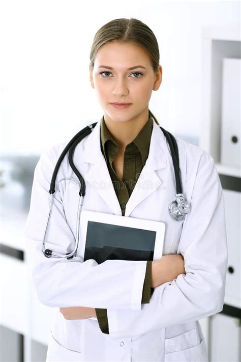 Doctor Woman Standing Straight And Looking At Camera Perfect Medical