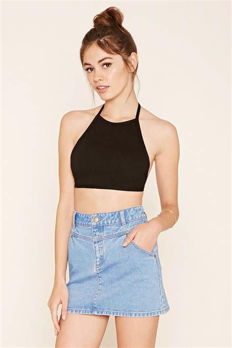 Forever 21 Synthetic Halter Crop Top In Black Lyst