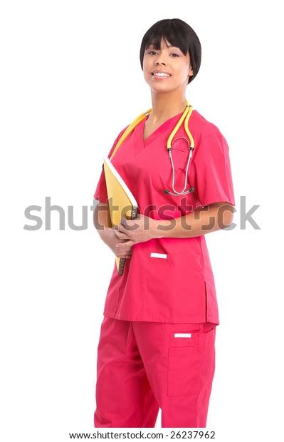 Smiling Medical Nurse Stethoscope Isolated Over Stock Photo 26237962